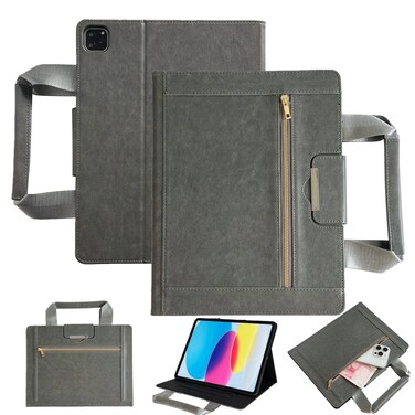 Case cover For iPad Pro 13 2024 Zipper Handle Retro Smart Leather Tablet Case(Grey)