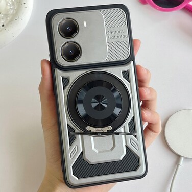 Case cover For Xiaomi Poco X7 Pro 5G Armor Rotating Holder MagSafe Phone Case(Grey)