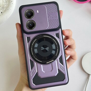 Case cover For Xiaomi Poco X7 Pro 5G Armor Rotating Holder MagSafe Phone Case(Purple)