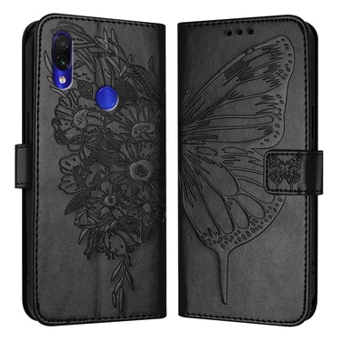 Case cover For Xiaomi Redmi Note 7/Note 7S/Note 7 Pro Embossed Butterfly Leather Phone Case(Black)