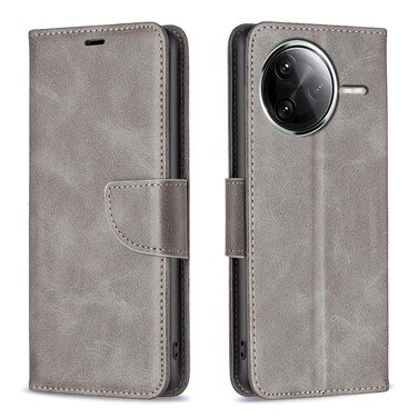 Case cover For Xiaomi Poco F7 Pro / F7 Ultra Lambskin Texture Pure Color Flip Leather Phone Case(Grey)