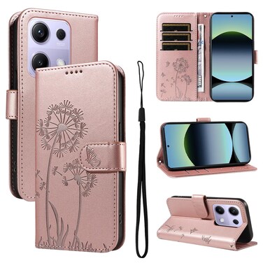 Case cover For Xiaomi Poco M6 Pro 4G Global Dandelion Embossed Pattern Flip Leather Phone Case(Rose Gold)