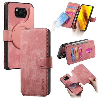 Case cover For Xiaomi Poco X3 NFC CaseNeo MagSafe RFID Anti-theft Retro Leather Phone Case(Pink)
