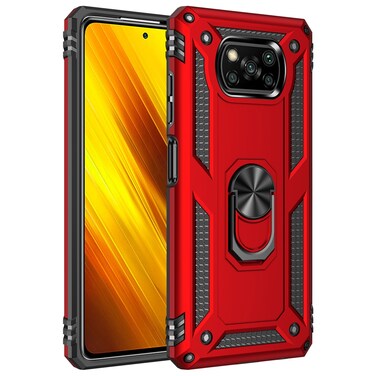 Case cover For Xiaomi Poco X3 NFC Shockproof TPU + PC Protective Case with 360 Degree Rotating Holder(Red)