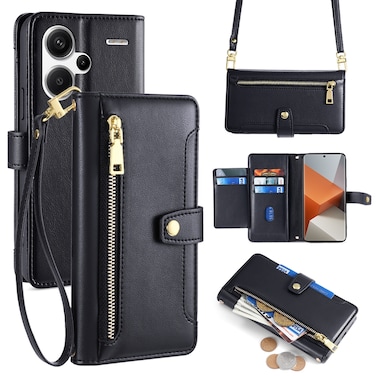 Case cover For Xiaomi Redmi Note 13 Pro+ 5G Sheep Texture Cross-body Zipper Wallet Leather Phone Case(Black)