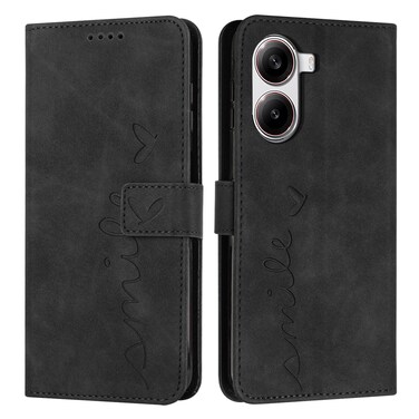 Case cover For Redmi Turbo 4 / Xiaomi Poco X7 Pro Skin Feel Heart Embossed Leather Phone Case with Long Lanyard(Black)