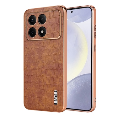 Case cover For Redmi K70 / K70 Pro AZNS Electroplated Frame Crocodile Texture Full Coverage Phone Case(Brown)