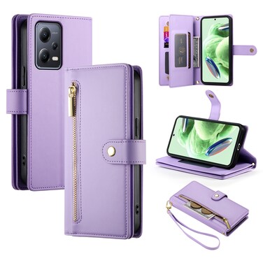 Case cover For Redmi Note 12 5G / Xiaomi Poco X5 Nine Card-slot Zipper Wallet Bag Leather Phone Case(Purple)