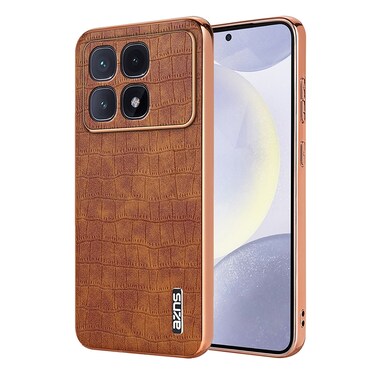 Case cover For Redmi K70 Ultra AZNS Electroplated Frame Crocodile Texture Full Coverage Phone Case(Brown)