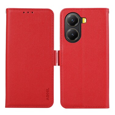 Case cover For Xiaomi Poco X7 Pro ABEEL Side-Magnetic Litchi Pattern Leather RFID Phone Case(Red)