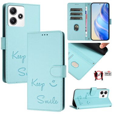 Case cover For Xiaomi Poco M6 Pro 5G Smile Embossing RFID Leather Phone Case(Mint Green)