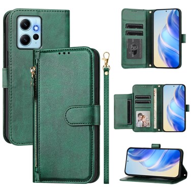 Case cover For Redmi Note 12 4G Global Multi-Card Slots Zipper Wallet Leather Phone Case(Green)