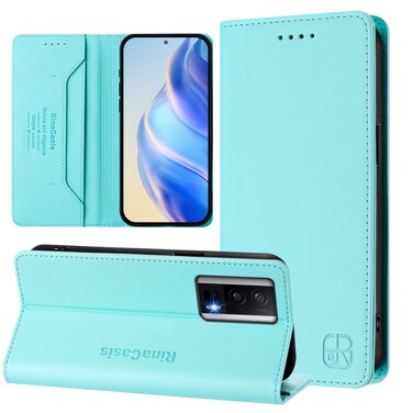 Case cover For Redmi K60 / K60 Pro RC01 Dual-Folded Magnetic Suction RFID Leather Phone Case(Mint Green)