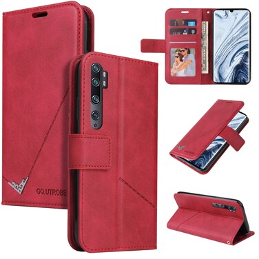 Case cover For Xiaomi Mi Note 10 GQUTROBE Right Angle Leather Phone Case(Red)
