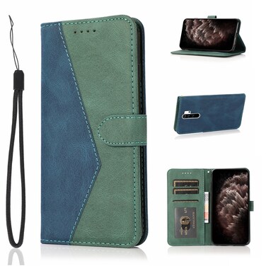Case cover For Xiaomi Redmi 9 Dual-color Stitching Leather Phone Case(Blue Green)