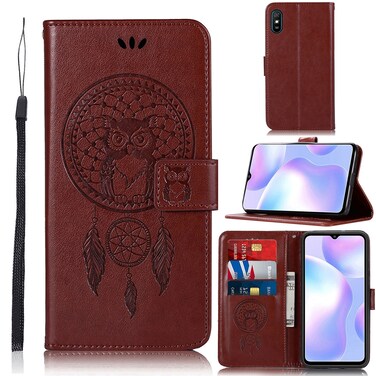 Case cover For Xiaomi Redmi 9A Wind Chime Owl Embossing Pattern Horizontal Flip Leather Case, with Holder &amp; Card Slots &amp; Wallet(Brown)