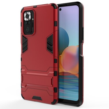 Case cover For Xiaomi Redmi Note 10 Pro Shockproof PC + TPU Protective Case with Hidden Holder(Red)