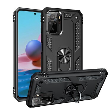 Case cover For Xiaomi Redmi Note 10 / Note 10S Shockproof TPU + PC Protective Case with 360 Degree Rotating Holder(Black)