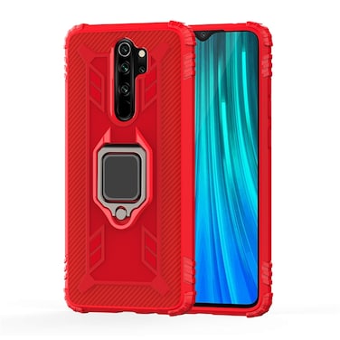 Case cover For Xiaomi Redmi Note 8 Pro Carbon Fiber Protective Case with 360 Degree Rotating Ring Holder(Red)