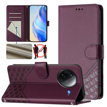 Case cover For Redmi K80 5G / K80 Pro 5G Honeycomb Embossing RFID Leather Phone Case(Violet)