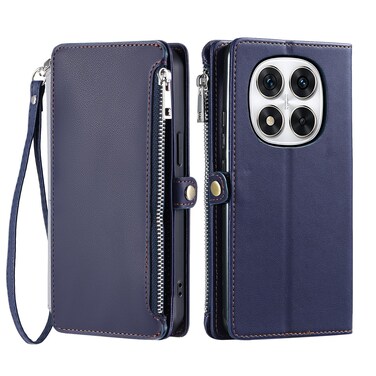 Case cover For Redmi Note 14 Pro 4G Leather Stitching Multi-card Slot Zipper Phone Case(Blue)