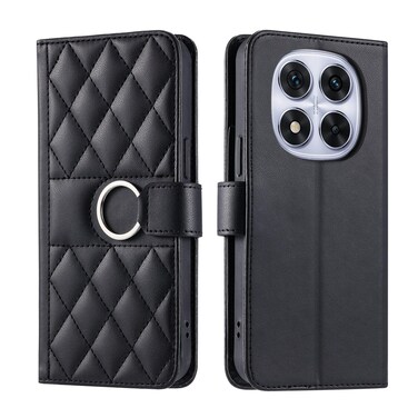 Case cover For Redmi Note 14 Pro 5G / 14 Pro+ 5G Ring Buckle Rhombic Leather Phone Case(Black)