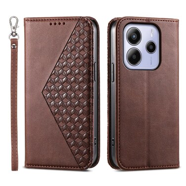 Case cover For Redmi Note 14 4G 164.84mm Cubic Grid Calf Texture Magnetic Leather Phone Case(Brown)