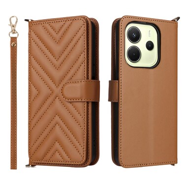 Case cover For Redmi Note 14 4G 164.84mm Multifunctional 6-Card Slots Leather Phone Case with Wrist Strap(Brown)