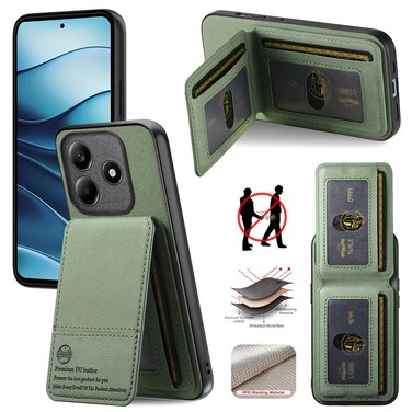 Case cover For Redmi Note 14 5G Twill Fabric Leather Vertical Flip RFID Card Bag Phone Case(Green)
