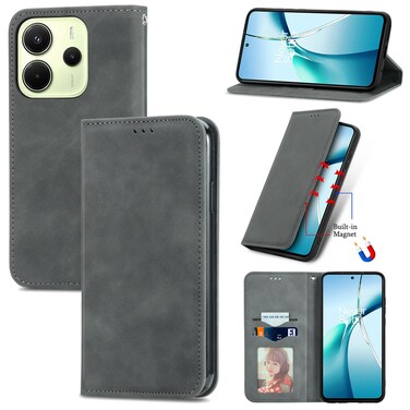 Case cover For Redmi Note 14 4G 164.84mm Retro Skin Feel Magnetic Flip Leather Phone Case(Gray)
