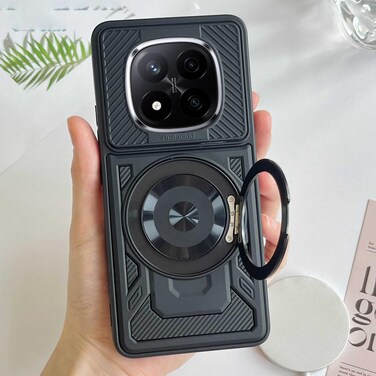 Case cover For Redmi Note 14 Pro 4G Global Armor Rotating Holder MagSafe Phone Case(Black)