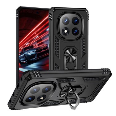 Case cover For Redmi Note 14 Pro 5G Shockproof TPU + PC Phone Case with Holder(Black)