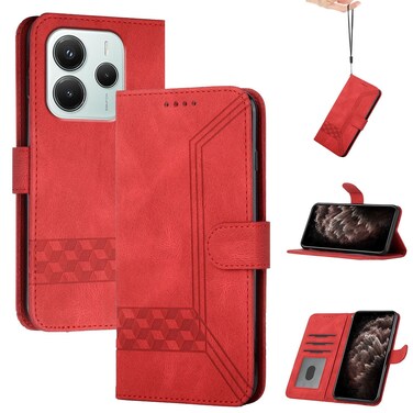 Case cover For Redmi Note 14 4G 164.84mm Cubic Skin Feel Flip Leather Phone Case(Red)