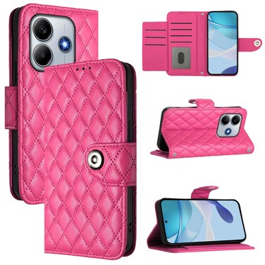 Case cover For Redmi Note 14 4G 163.25mm Rhombic Texture Flip Leather Phone Case with Lanyard(Rose Red)