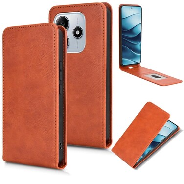 Case cover For Redmi Note 14 5G Magnetic Vertical Flip Leather Phone Case(Brown)