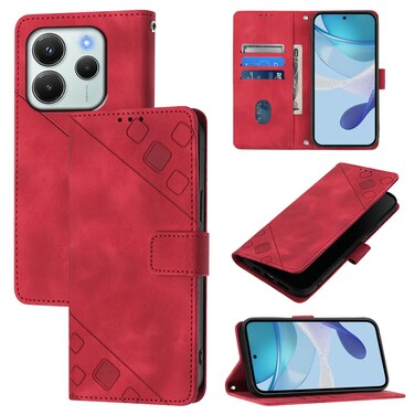 Case cover For Redmi Note 14 4G 164.84mm Skin-feel Embossed Leather Phone Case(Red)