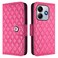 Case cover For Redmi Note 14 5G Global Rhombic Texture Flip Leather Phone Case with Lanyard(Rose Red)