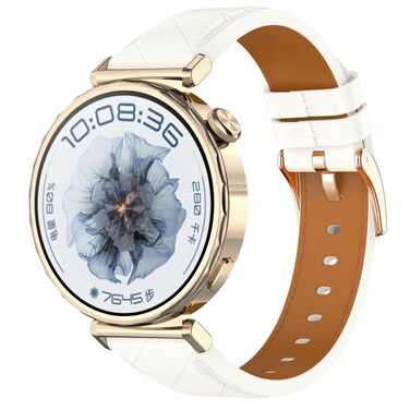 Case cover 18mm Square Leather Rose Gold Buckle Watch Band(White)