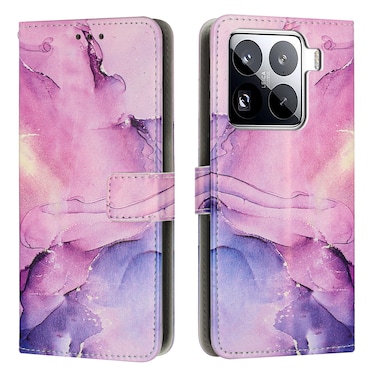 Case cover For Xiaomi 15 Pro Painted Marble Pattern Leather Phone Case(Purple)