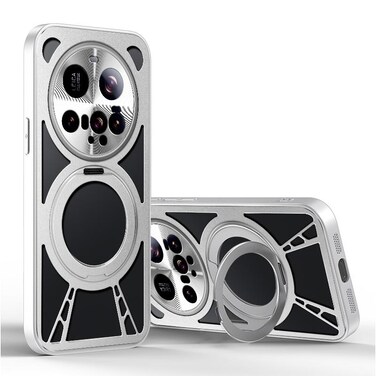 Case cover For Xiaomi 15 Ultra Cooling Hollow Metal Holder MagSafe Phone Case(Silver)