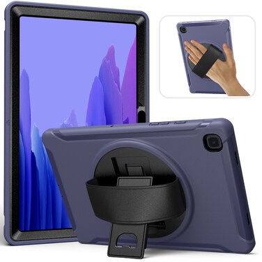 Case cover For Samsung Galaxy Tab A7 (2020) T500/T505 360 Degree Rotation PC + TPU Protective Case with Holder &amp; Hand-strap &amp; Pen Slot(Blue)