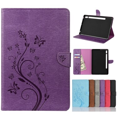 Case cover For Samsung Galaxy Tab S8 / Galaxy Tab S7 T870 / T875 Butterfly Flower Embossing Pattern Horizontal Flip Leather Case with Holder &amp; Card Slots &amp; Wallet(Purple)