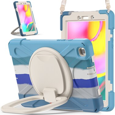 Case cover For Samsung Galaxy Tab A 8.0 (2019) T290 / T295 Silicone + PC Protective Case with Holder &amp; Shoulder Strap(Colorful Blue)
