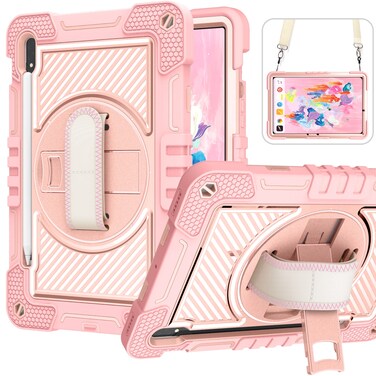 Case cover For Samsung Galaxy Tab S7 / S8 360 Degree Rotation Contrast Color Silicone+PC Tablet Case(Rose Gold)