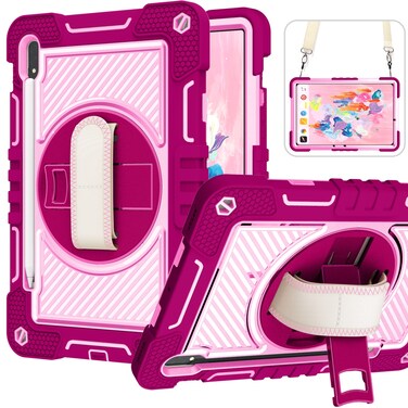 Case cover For Samsung Galaxy Tab S7 / S8 360 Degree Rotation Contrast Color Silicone+PC Tablet Case(Rose Red+Pink)