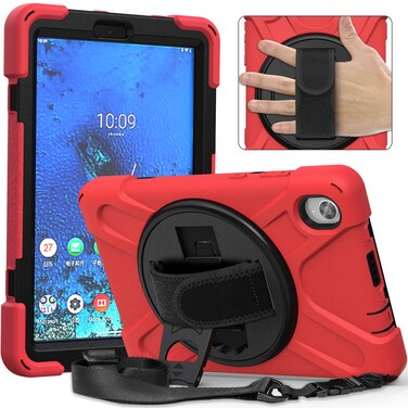Case cover For Lenovo Tab M8 (2020) TB-8705F 8.0 inch Shockproof Colorful Silicone + PC Protective Case with Holder &amp; Shoulder Strap &amp; Hand Strap(Red)