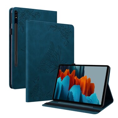Case cover For Samsung Galaxy Tab S7 11 inch T870/SM-T875 Butterfly Flower Embossed Leather Tablet Case(Blue)