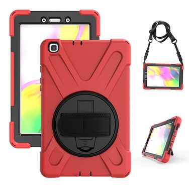 Case cover For Samsung Tab A 8.0(2019) T290 / T295 Shockproof Colorful Silicone + PC Protective Case with Holder &amp; Hand Grip Strap(Red)