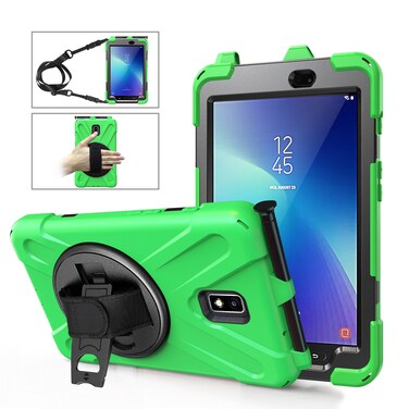 Case cover For Samsung Galaxy Tab Active 2 8.0 T390/T395/T397 Shockproof Colorful Silicone + PC Protective Case with Holder &amp; Hand Grip Strap &amp; Pen Slot(Green)