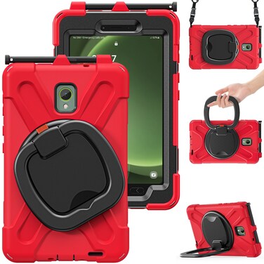 Case cover For Samsung Galaxy Tab Active5 X300 Silicone Hybrid PC Tablet Case with Holder &amp; Shoulder Strap(Red)